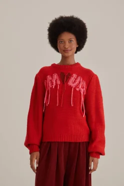 FARM Rio AMOUR EMBROIDERED KNIT SWEATER