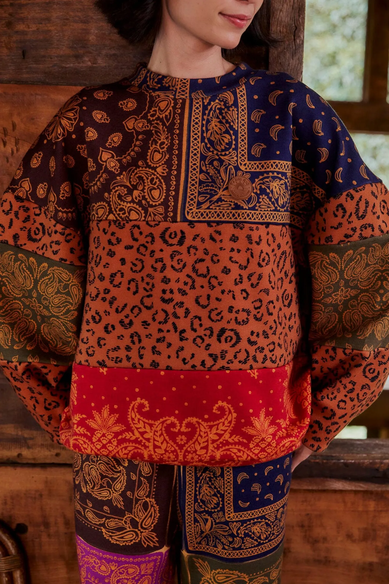 FARM Rio BANDANA DREAM MIXED LEOPARD TEXTURE SWEATSHIRT