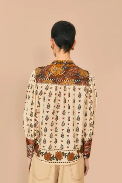 FARM Rio BEIGE AINIKA FLORAL LONG SLEEVE BLOUSE
