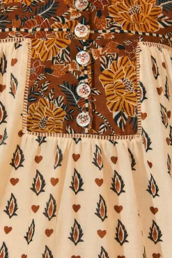 FARM Rio BEIGE AINIKA FLORAL LONG SLEEVE BLOUSE