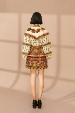 FARM Rio  BEIGE AINIKA FLORAL RUFFLE MINI DRESS