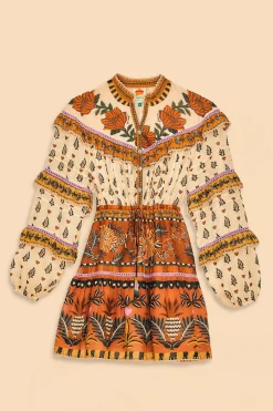 FARM Rio  BEIGE AINIKA FLORAL RUFFLE MINI DRESS