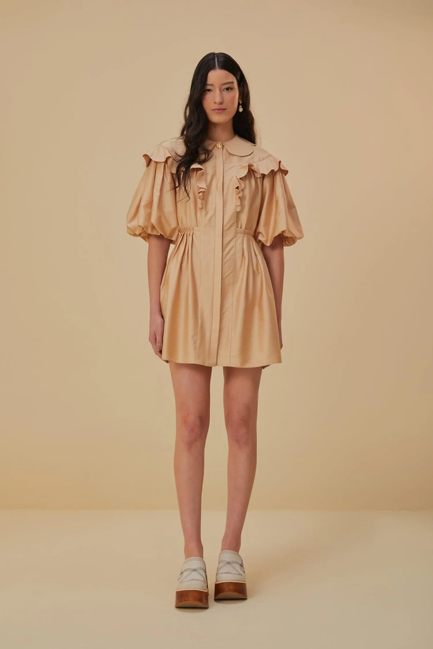 FARM Rio BEIGE SHORT SLEEVE MINI DRESS
