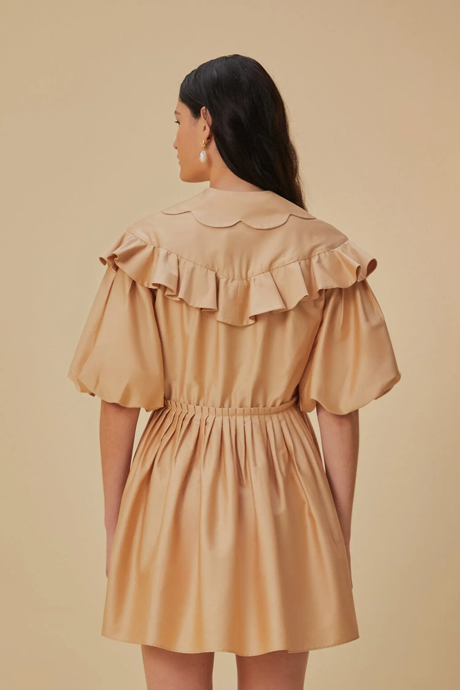 FARM Rio BEIGE SHORT SLEEVE MINI DRESS