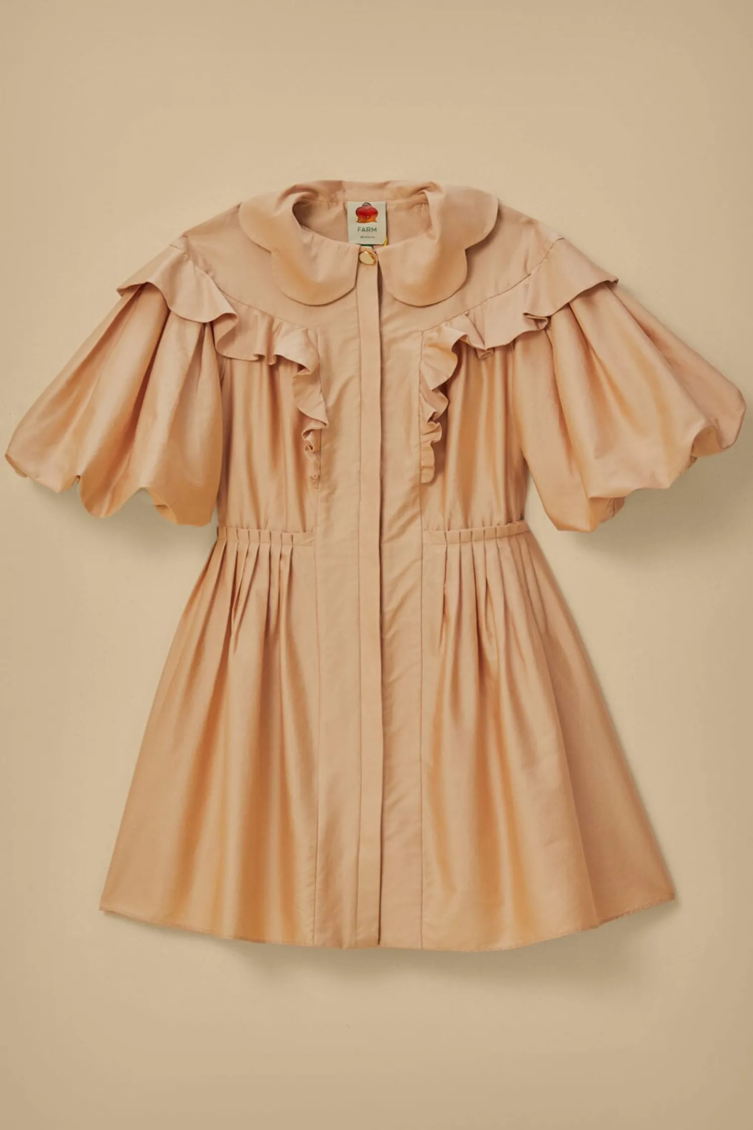 FARM Rio BEIGE SHORT SLEEVE MINI DRESS