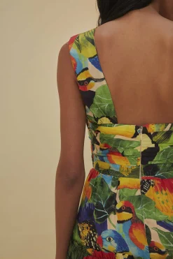 FARM Rio  BIRD LEAVES SAND ONE SHOULDER MAXI DRESS