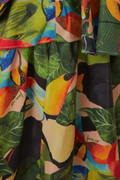 FARM Rio  BIRD LEAVES SAND TIERED BOW DETAIL MAXI SKIRT