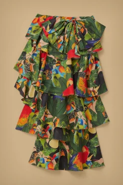 FARM Rio  BIRD LEAVES SAND TIERED BOW DETAIL MAXI SKIRT