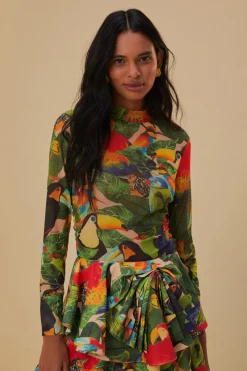 FARM Rio BIRD LEAVES SAND TULLE BLOUSE