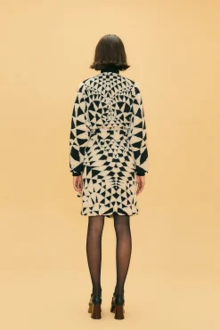 FARM Rio  BLACK &AMP; WHITE HEART DECO MAXI FLEECE COAT