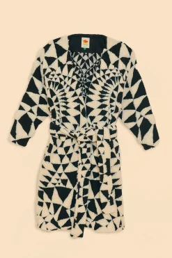 FARM Rio  BLACK &AMP; WHITE HEART DECO MAXI FLEECE COAT