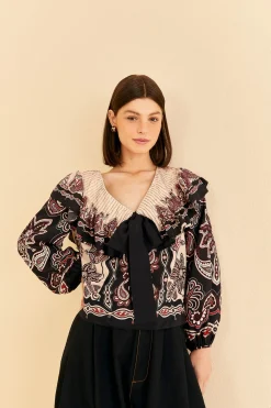 FARM Rio BLACK & WHITE SWEET MERMAIDS BLOUSE