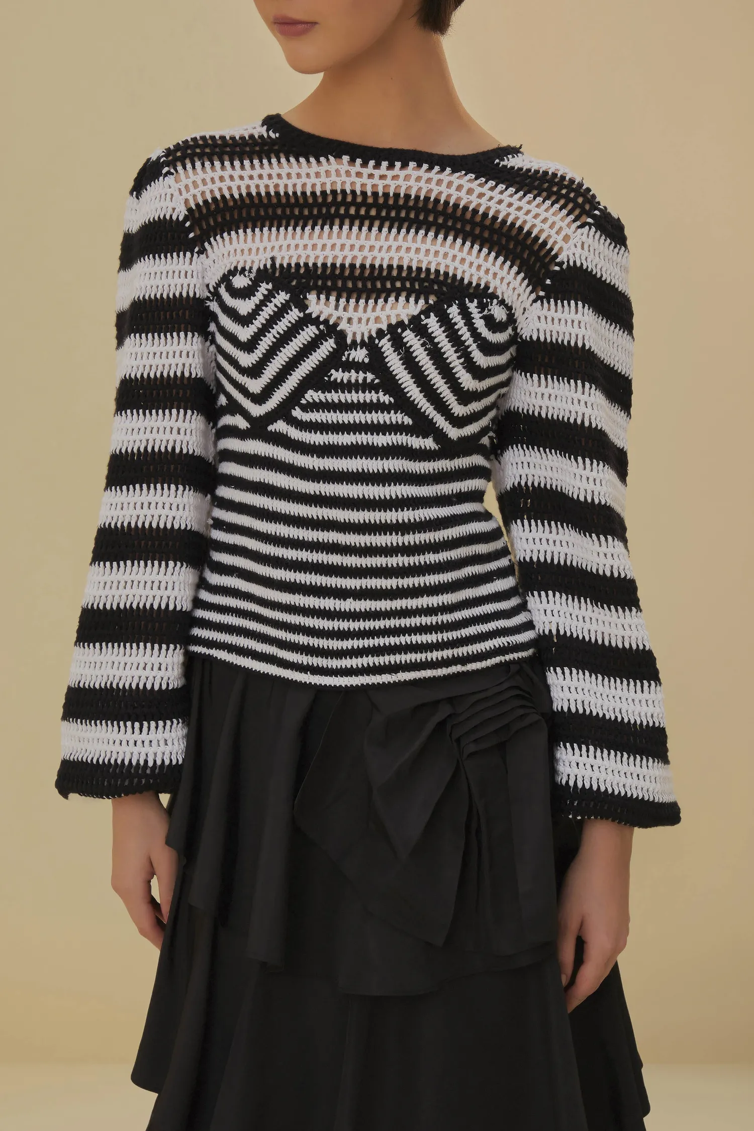FARM Rio BLACK AND WHITE STRIPES CROCHET BLOUSE