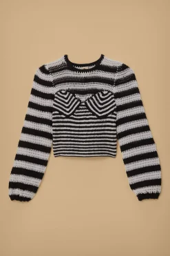 FARM Rio BLACK AND WHITE STRIPES CROCHET BLOUSE