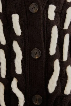 FARM Rio BLACK AND WHITE TEXTURED KNIT CARDIGAN