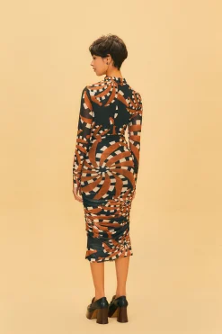 FARM Rio  BLACK BANANADA DARK TULLE MIDI DRESS