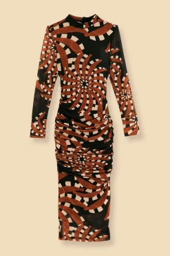 FARM Rio BLACK BANANADA DARK TULLE MIDI DRESS