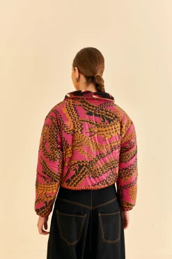 FARM Rio  BLACK BANANA DOTS TRICOT REVERSIBLE PUFFER JACKET