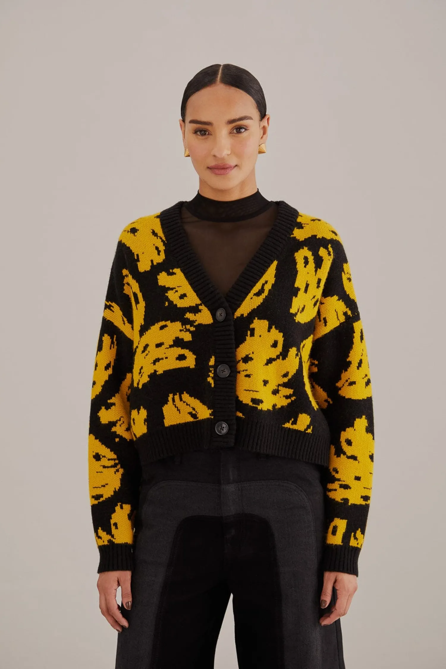 FARM Rio BLACK BOSSA BANANA KNIT CARDIGAN