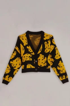 FARM Rio BLACK BOSSA BANANA KNIT CARDIGAN