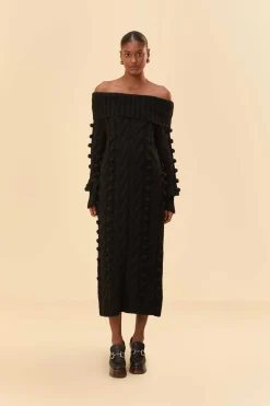 FARM Rio BLACK BRAIDED MIDI SWEATER DRESS