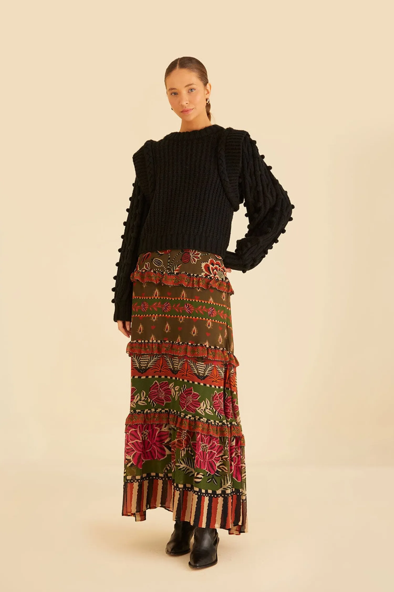 FARM Rio BLACK BRAIDED SWEATER