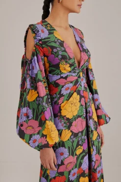FARM Rio BLACK BUCOLIC GARDEN CUT OUT MAXI DRESS