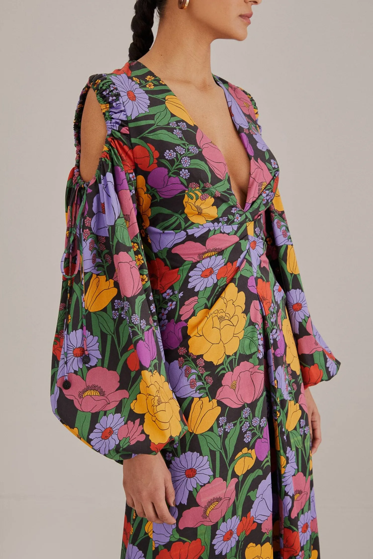 FARM Rio BLACK BUCOLIC GARDEN CUT OUT MAXI DRESS