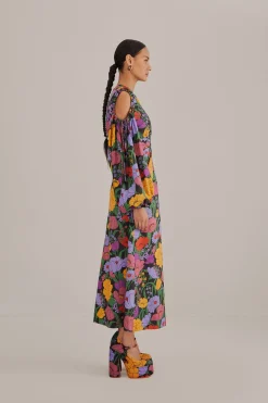 FARM Rio BLACK BUCOLIC GARDEN CUT OUT MAXI DRESS