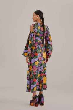 FARM Rio BLACK BUCOLIC GARDEN CUT OUT MAXI DRESS