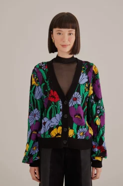 FARM Rio BLACK BUCOLIC GARDEN KNIT CARDIGAN