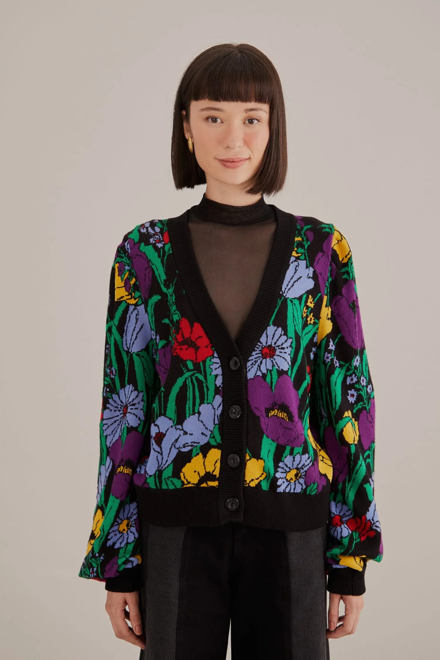 FARM Rio BLACK BUCOLIC GARDEN KNIT CARDIGAN