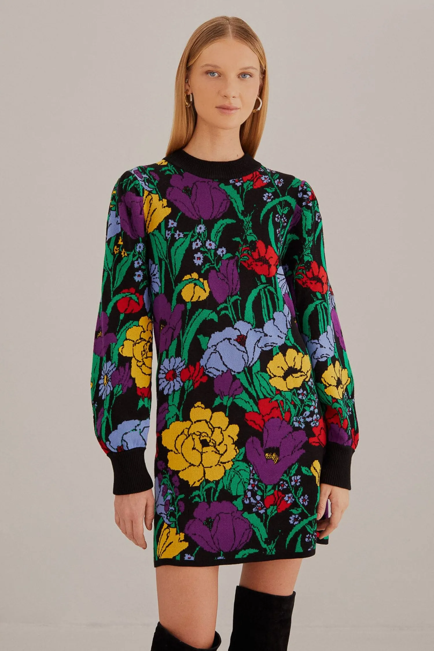 FARM Rio BLACK BUCOLIC GARDEN SWEATER DRESS