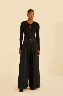 FARM Rio BLACK CANVAS MAXI PLEATED PANTS