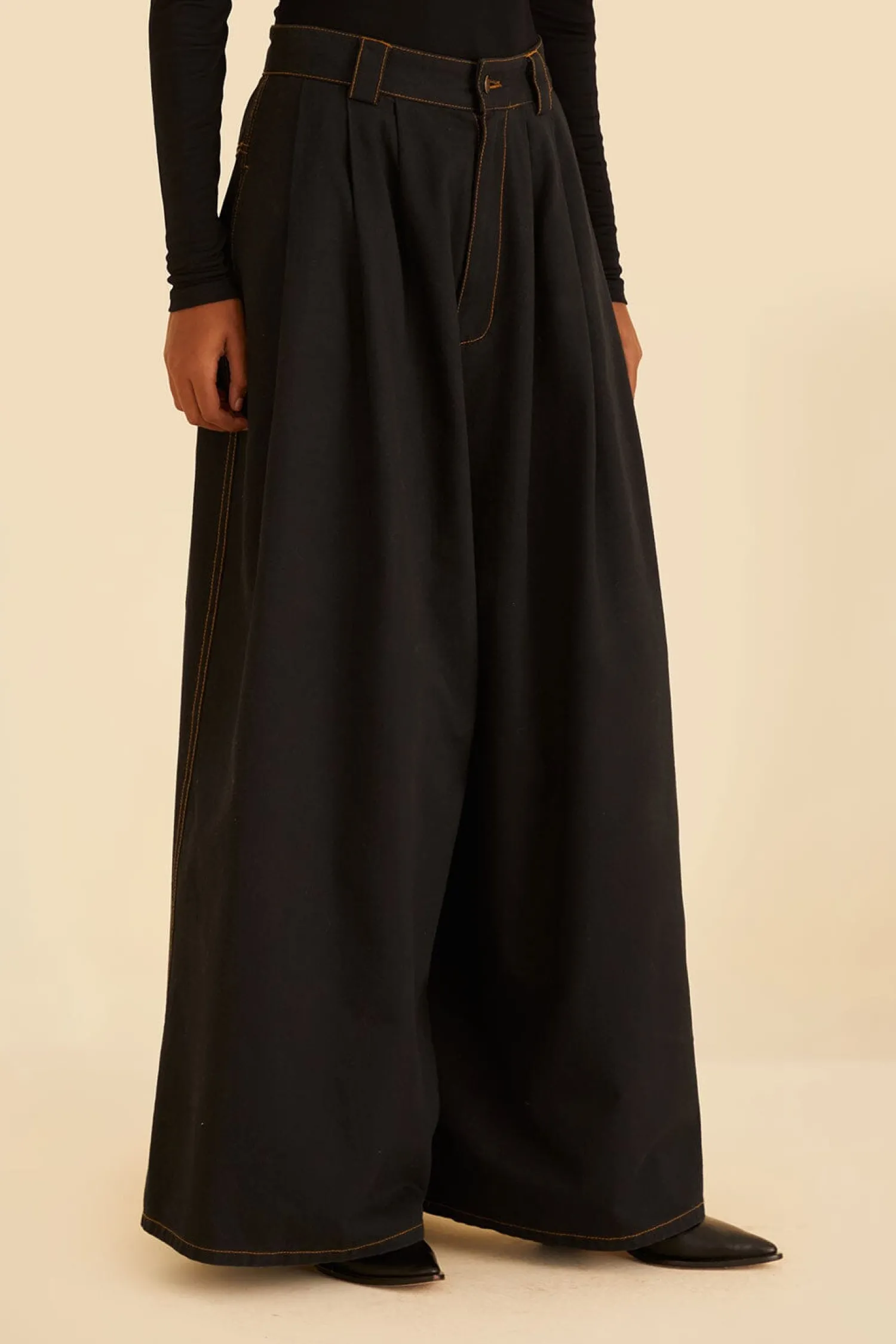 FARM Rio BLACK CANVAS MAXI PLEATED PANTS
