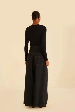 FARM Rio BLACK CANVAS MAXI PLEATED PANTS
