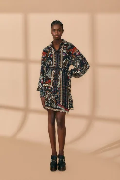 FARM Rio BLACK CLASSIC GARDEN LONG SLEEVE MINI DRESS