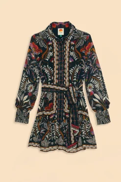 FARM Rio BLACK CLASSIC GARDEN LONG SLEEVE MINI DRESS