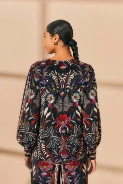 FARM Rio BLACK CLASSIC GARDEN MIRROR TRIM BLOUSE