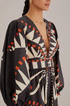 FARM Rio  BLACK COCONUT GROVE PUFF SLEEVE MAXI DRESS