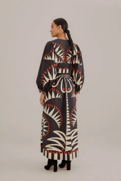 FARM Rio  BLACK COCONUT GROVE PUFF SLEEVE MAXI DRESS