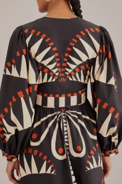 FARM Rio  BLACK COCONUT GROVE PUFF SLEEVE MAXI DRESS