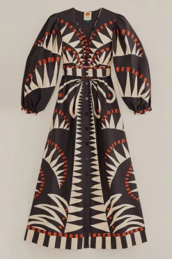 FARM Rio  BLACK COCONUT GROVE PUFF SLEEVE MAXI DRESS