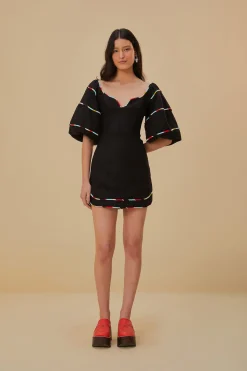 FARM Rio BLACK COLORED STRIPES SHORT SLEEVE MINI DRESS