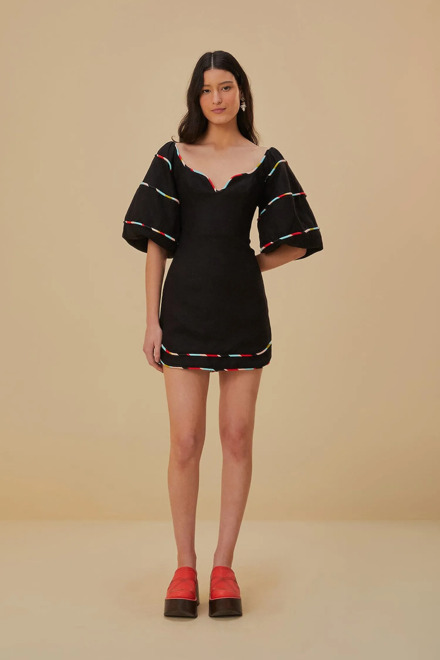 FARM Rio BLACK COLORED STRIPES SHORT SLEEVE MINI DRESS