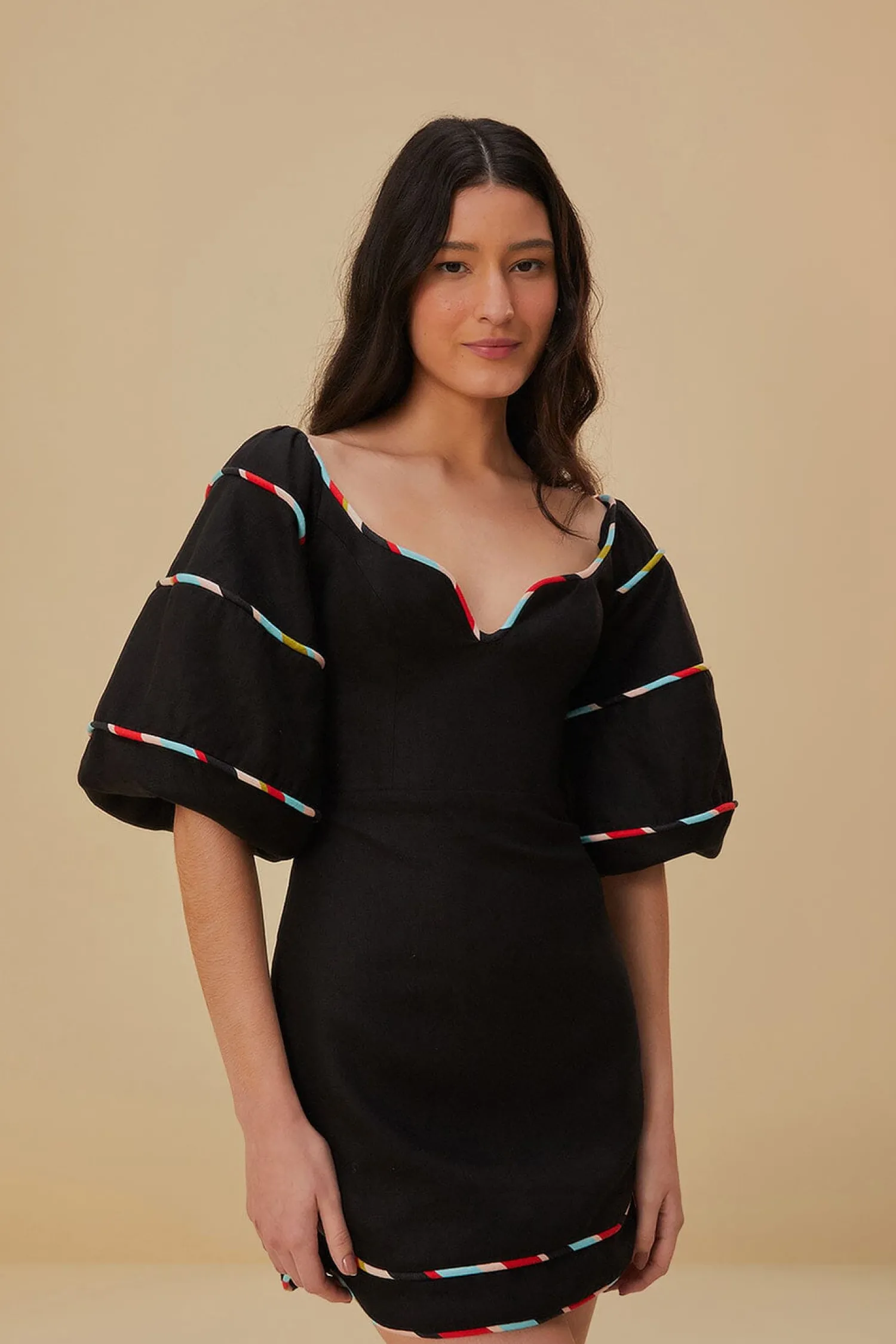 FARM Rio BLACK COLORED STRIPES SHORT SLEEVE MINI DRESS