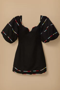 FARM Rio BLACK COLORED STRIPES SHORT SLEEVE MINI DRESS