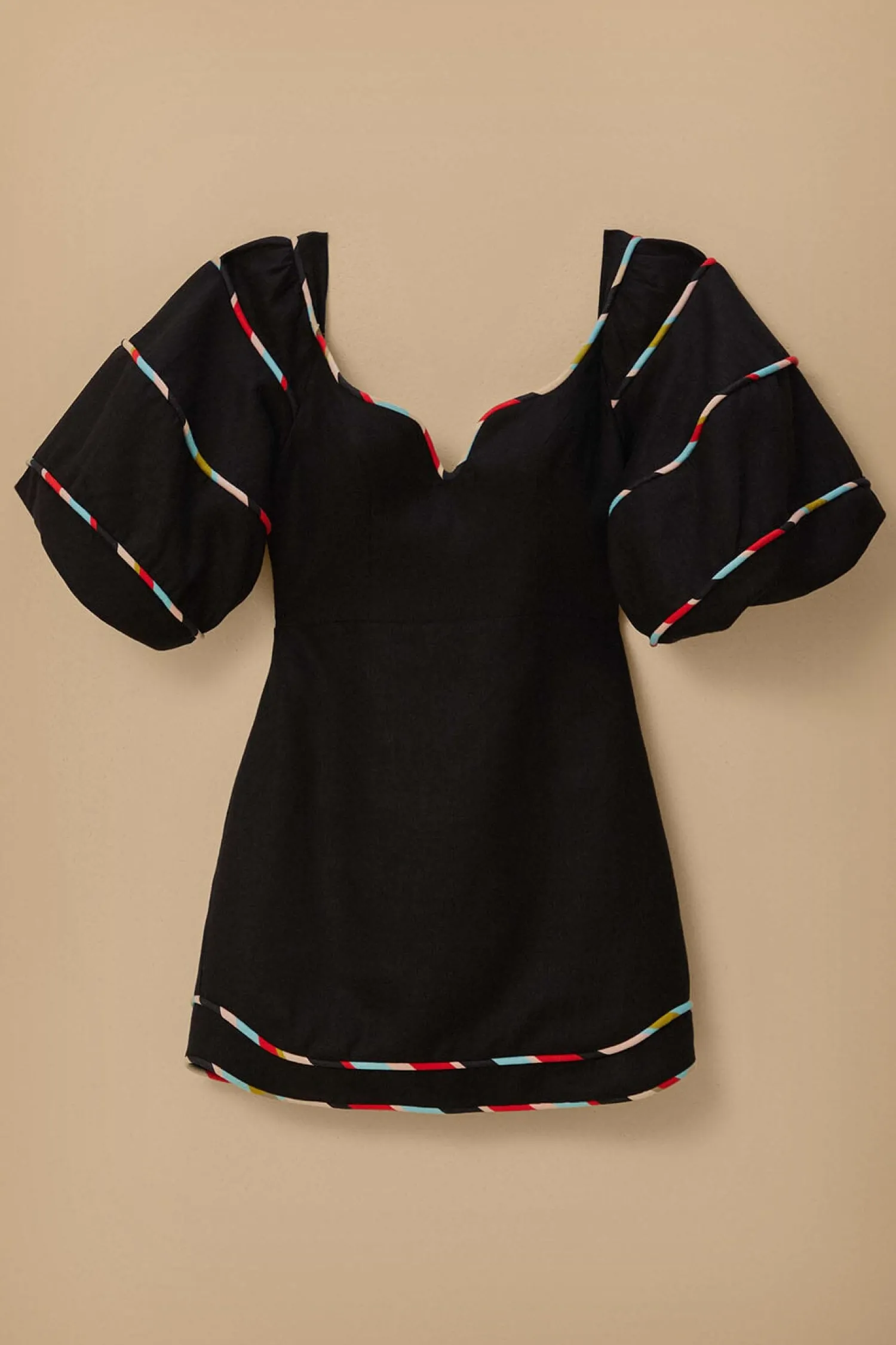 FARM Rio BLACK COLORED STRIPES SHORT SLEEVE MINI DRESS