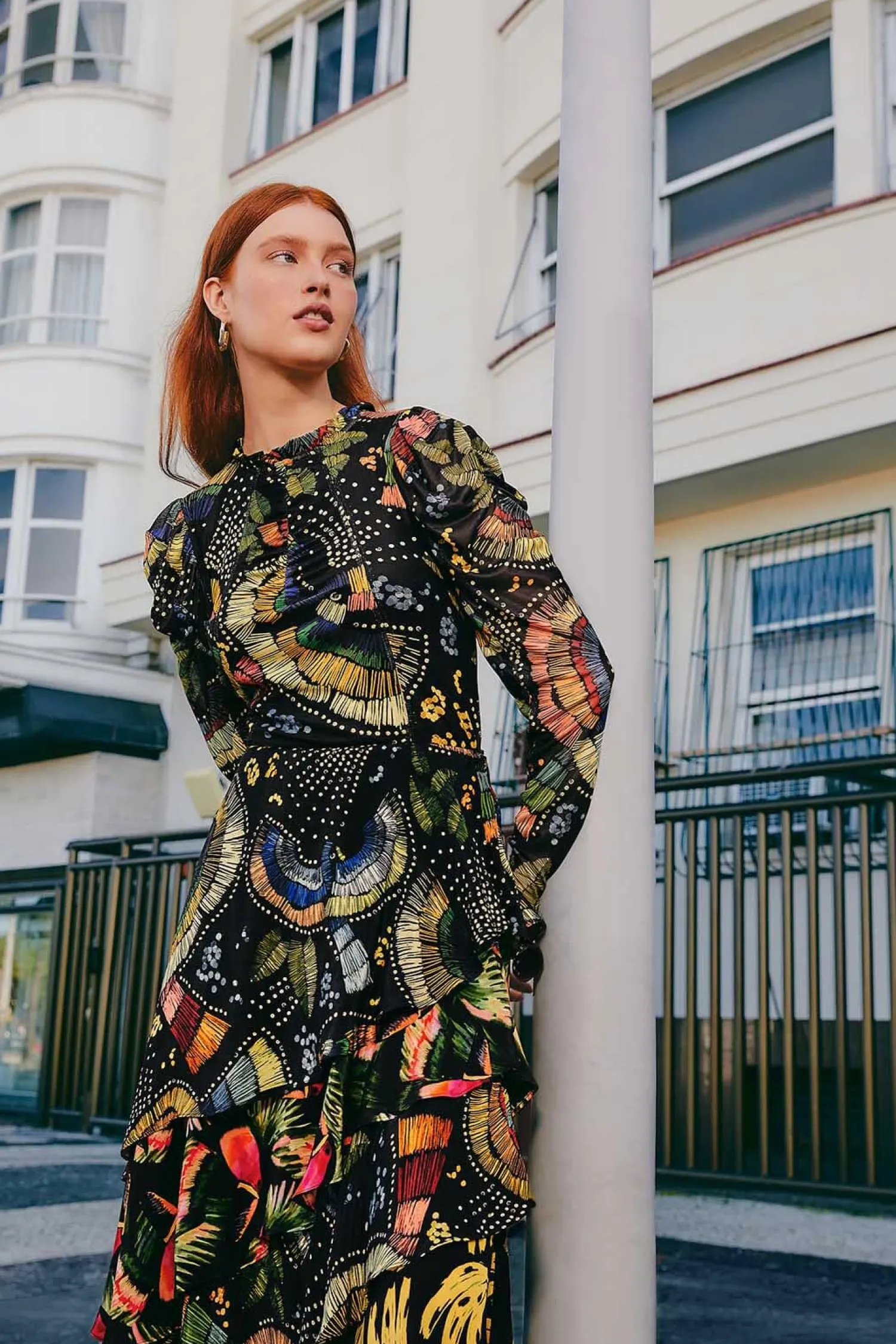 FARM Rio BLACK COLORFUL BIRDS TULLE BLOUSE