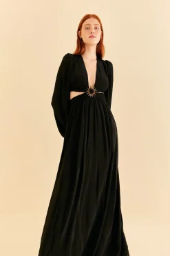 FARM Rio  BLACK CUT OUT LONG SLEEVE MAXI DRESS